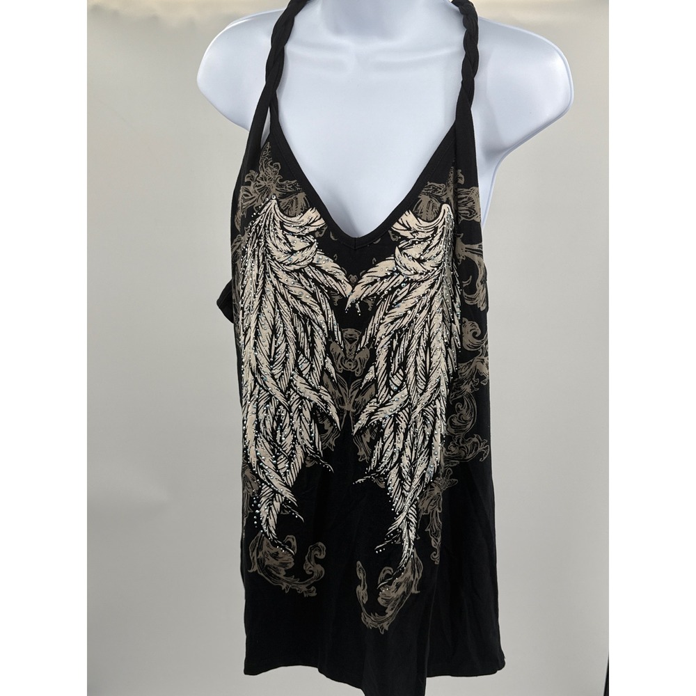 Platinum Plush Bus Stop Angel Wings Rhinestone Halter Top Black 3X 2267-X